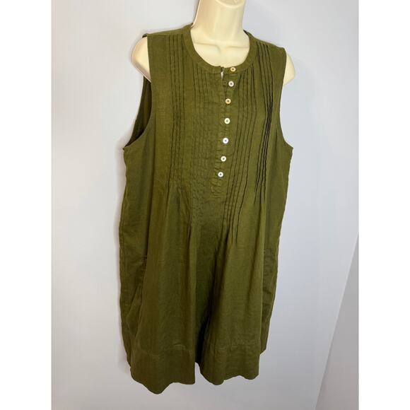 Quince European Linen Sleeveless Swing Mini Dress Martini Olive Sz L - Picture 6 of 11